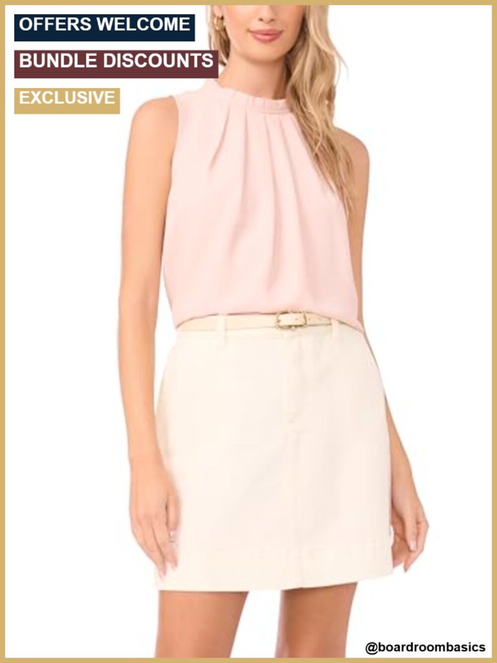 Shirred Mock Neck Tank Blouse Sleeveless Pull On Top